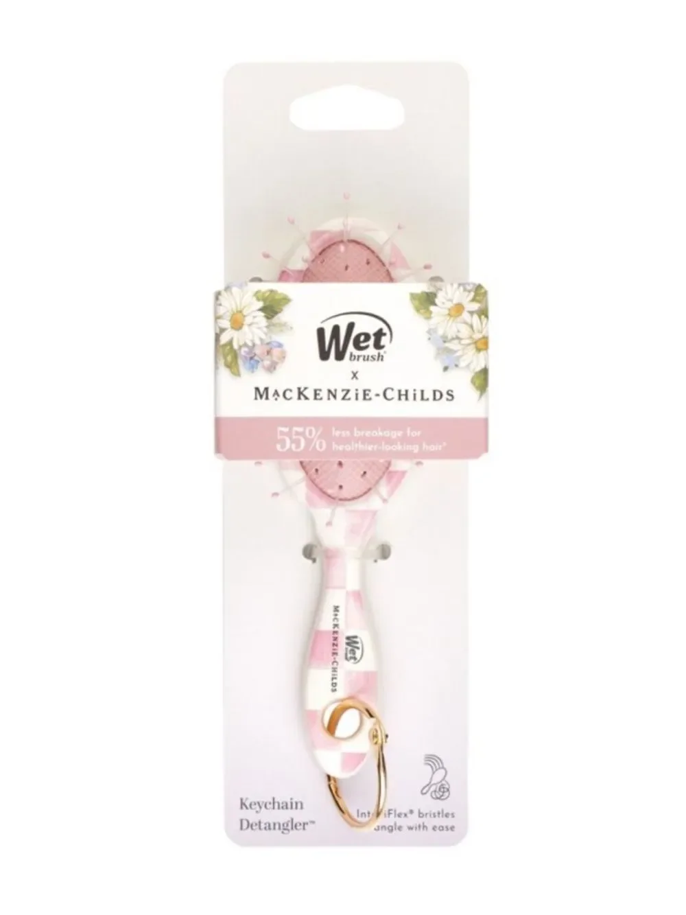Wet brush x Mackenzie-Childs Keychain Detangler Brush White Pink Rosy Check